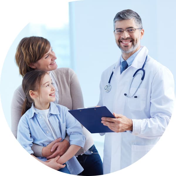 Doctor with patient and child